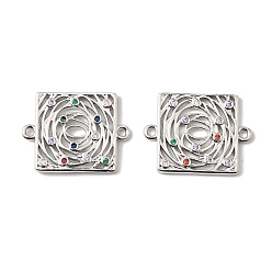 Платинированный Латунные микро-паве цветные кубические цирконии полые соединительные подвески, квадратные ссылки, без кадмия, без никеля и без свинца, Реальная платина, 19.5x26x2 мм, отверстие : 1.6 мм