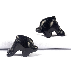 Обсидиан Фигурки дельфинов из натурального обсидиана, для украшения рабочего стола домашнего офиса, 18x27x12 мм