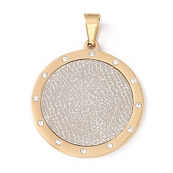 Золотой Вакуумное покрытие pvd 304 подвеска из нержавеющей стали со стразами, с кристально горный хрусталь, плоские круглые прелести, золотые, 36.5x33x2 мм, отверстие : 8x4.5 мм