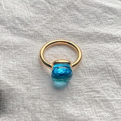 Темно-Голубой Квадратный 304 нержавеющая сталь со стеклянными кольцами для пальцев, золотые, глубокое синее небо, 10 мм, размер США 7 (17.3 мм)