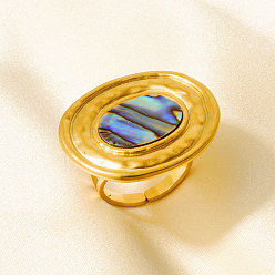 Настоящее золото 18K 304 нержавеющая сталь с овальными кольцами-манжетами из натуральной ракушки для женщин, реальный 18 k позолоченный, внутренний диаметр: регулируемый