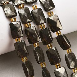 Пирит Нити из бусин из натурального золотого пирита/золотого пирита, граненые, прямоугольные, с бисером, 14x10x6 мм, отверстие : 1.2 мм, около 12 шт / нитка, 8.23'' (20.9 см)