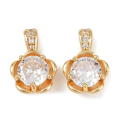 Настоящее золото 18K Латунные микро проложить кубического циркония прелести, без кадмия, без никеля и без свинца, цветок, реальный 18 k позолоченный, 13x9x5 мм, отверстие : 2.5x1.4 мм