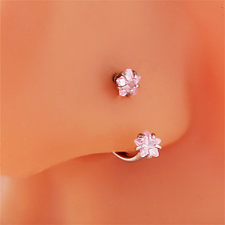 Розалина Двойная звезда 304 стразы из нержавеющей стали круглые/подковообразные штанги кольца для носа, цвет нержавеющей стали, Розалина, показать на картинке, штифты : 0.8 мм, 20 датчик