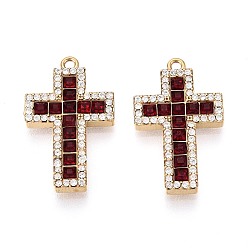 Темно-Красный 304 подвески из прозрачного кубического циркония из нержавеющей стали, крест прелести, со стеклом, ионное покрытие (ip), реальный 18 k позолоченный, темно-красный, 22.5x13.5x2.5 мм, отверстие : 1.4 мм