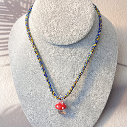 Roja Collares de otoño hechos a mano con colgante de hongo de vidrio soplado y cordón de algodón trenzado para mujer, rojo, 17.72 pulgada (45 cm)
