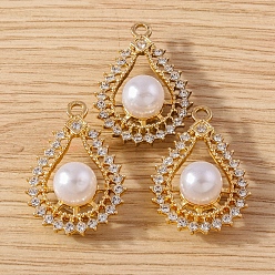 Golden Alloy Rhinestone Pendants, with ABS Plastic Beads, Teardrop, Golden, 28x16mm, 10pcs/set
