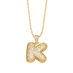 Letter K Brass Micro Pave Cubic Zirconia Pendant Necklaces, Golden, Letter K, 16.54 inch(42cm), Pendant: 24~30x13~22mm
