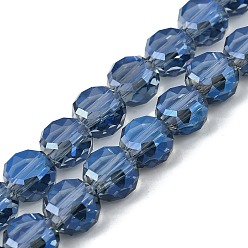 Синий Стеклянные бусины с гальваническим покрытием , плоско-круглые, полный Rianbow покрытием, граненые, синие, 8x5 мм, отверстие : 1.2 мм, около 54 шт / нитка, 15.51 дюйм (39.4 см)