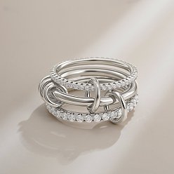 Платина Латунные микро проложить пальцев кольца кубического циркония, штабелируемые кольца, платина, размер США 7 (17.3 мм)