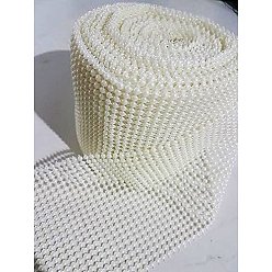 Creamy White 24 Rows ABS Plastic Imitation Pearl Mesh Ribbon Roll, Wedding Party Home Decor, Creamy White, 110x2mm, about 10yards/roll(9.144m/roll)