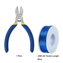 Blue DIY Jewelry Kits, with Aluminum Wire and Iron Side Cutting Pliers, Blue, 1mm, about 23m/roll, 6rolls/set