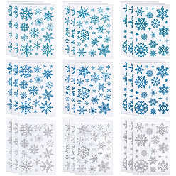 Mixed Color 3 Bags Christmas Winter Theme Paper Adhesive Stickers, Snowflake Pattern, Mixed Color, 200x141x0.1mm, Stickers: 15~53x15~53mm, 9 sheets/bag