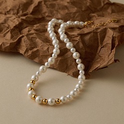 Белый Винтажные колье-воротники с круглыми бусинами из перламутра для женщин, реальный 18 k позолоченный, белые, 17.17 дюйм (43.6 см)