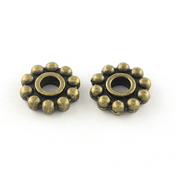 Bronze Antique Fleurs perles en alliage de style tibétain, sans cadmium et sans plomb, bronze antique, 9.5x2mm, trou: 3 mm, environ 1995 pcs / 1000 g