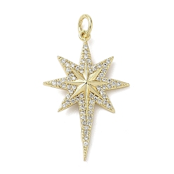 Настоящее золото 18K Латунные микро проложить кубического циркония подвески, с целью перехода в кольце, звезды прелести, реальный 18 k позолоченный, 28x18x2.5 мм, отверстие : 3 мм