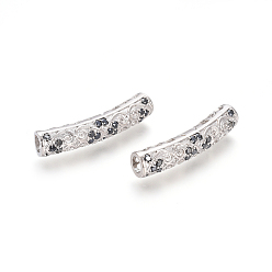 Platinum Brass Micro Pave Cubic Zirconia Beads, Long-Lasting Plated, Tube Beads, Black, Platinum, 30x6mm, Hole: 3.5mm