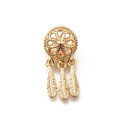 Настоящее золото 18K Латуни европейского бисера, бусины с большим отверстием, без кадмия, без никеля и без свинца, тканая сеть / паутина с пером, реальный 18 k позолоченный, 26.5x11.5x10.5 мм, отверстие : 4.5 мм