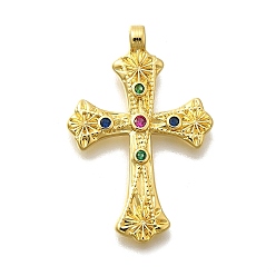 Cross Латунные микро проложить кубического циркония подвески, без свинца и без кадмия, реальный 18 k позолоченный, крестик, 29x19x2 мм, отверстие : 1.8 мм