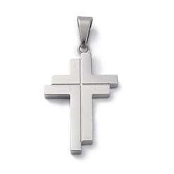 Нержавеющая Сталь Цвет 304 подвески из нержавеющей стали, крестик, цвет нержавеющей стали, 37.5x23x3 мм, отверстие : 4.5x9 мм