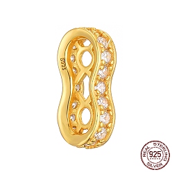 Настоящее золото 18K 2 отверстие 925 многожильные звенья из стерлингового серебра, распорки из кубического циркония, с печатью s925, реальный 18 k позолоченный, 13x7x3 мм, отверстие : 1.6 мм