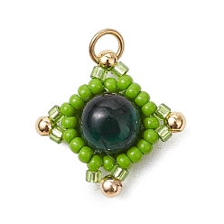 Зеленый Подвески в виде звезд из натурального тигрового глаза (окрашенного и нагретого) и стеклянных бусин ручной работы, с целью перехода в кольце, золотые, зелёные, 19x19x8.5 мм, отверстие : 3 мм