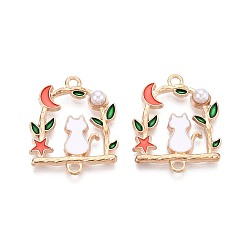 Разноцветный Эмалированный сплав с имитацией жемчуга из АБС-пластика, задняя часть кота с подвесками-подвесками, без кадмия и без свинца, золотой свет, красочный, 27x22x4.5 мм, отверстие : 1.8 мм