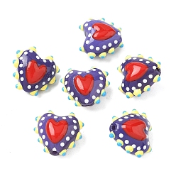 Сланцево-синий Запекаемые стеклянные бусины с рисунком в виде сердца, с эмалью, два тона, синевато-серый, 13.5~15x14~16.5x7.5~10 мм, отверстие : 1.2 мм