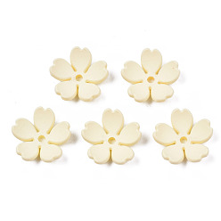 Cornsilk Rubberized Style Opaque Acrylic Bead Caps, 5-Petal, Flower, Cornsilk, 14.5x15x4.5mm, Hole: 1.7mm