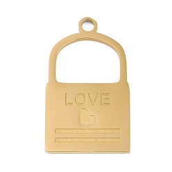 Настоящее золото 18K 304 подвески из нержавеющей стали, замок со словом "любовь", ионное покрытие (ip), реальный 18 k позолоченный, 30x17.5x1.5 мм, отверстие : 2.5 мм