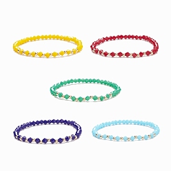 Mixed Color Glass & Brass Beaded Stretch Bracelet for Women, Mixed Color, Inner Diameter: 2-1/8 inch(5.4cm)