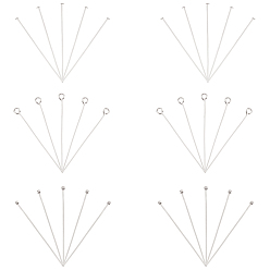 Silver 30Pcs 3 Style 925 Sterling Silver Flat Head & Eye & Ball Head Pins, Silver, 50x0.5~1.8mm, 10Pcs/style