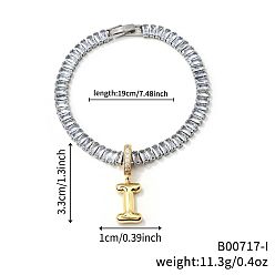 Letter I Модные латунные браслеты с подвесками, кубический цирконий теннисные браслеты для женщин, буквы, Буква "i", 7-1/2 дюйм (19 см)