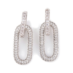 Платина Серьги из латуни с фианитом, без кадмия и без свинца, долговечный, серьги обруча, овальные, платина, 29x10 мм