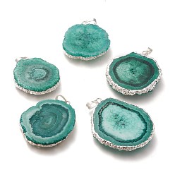 Зеленый Кулоны с кристаллами солнечного кварца из окрашенных природных друзов, окантовка, с латунной поручительств, подсолнечник, серебряные, зелёные, 40~50x30~45x5~6 мм, отверстие : 4x6 мм