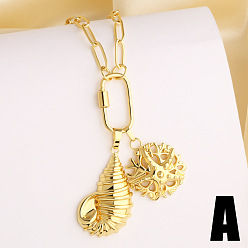 Starfish Summer Beach Brass Pendant Necklaces, Golden, Starfish, 15.75 inch(40cm), pendant: 38x23mm & 28x24mm