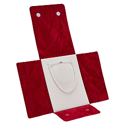 Темно-Красный Портативные дорожные бархатные жемчужные ожерелья с откидным клапаном, прямоугольные, темно-красный, 20.2x15.2x1.2 см