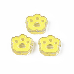 Champagne Yellow Transparent Acrylic Beads, with Enamel, Cat Paw Print, Champagne Yellow, 22x25x8.5mm, Hole: 3mm