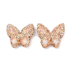 Легкий Копченый Топаз Ручной полимерной глины шариков Rhinestone, бусины в виде диско-шара с бабочкой, свет курил топазом, 30x34x10 мм, отверстие : 1.8 мм