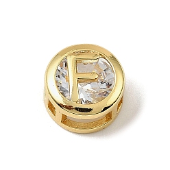 Letter F Латунные микро проложить кубического циркония многожильных ссылки, плоские круглые с буквы, реальный 18 k позолоченный, Буква F, 10x6.5 мм, отверстие : 5x3 мм