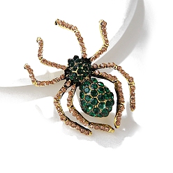 Изумруд Брошь из цинкового сплава золотая, со стразами, паук, изумруд, 45x35 мм