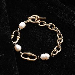 Настоящее золото 18K Браслеты из цепей из нержавеющей стали, жемчужные бусины jwewly для женщин, реальный 18 k позолоченный, 7-1/4 дюйм (18.5 см)