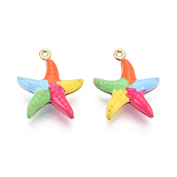 Разноцветный 304 нержавеющей стальной эмали подвески, морская звезда, ионное покрытие (ip), реальный 18 k позолоченный, красочный, 18x15.5x5 мм, отверстие : 1 мм