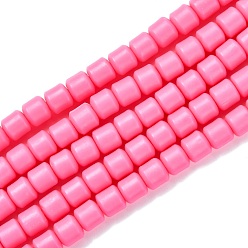 Camellia Handmade Polymer Clay Bead Strands, Column, Camellia, 6.5x6mm, Hole: 1.2mm, about 61pcs/strand, 15.75 inch(40cm)