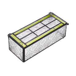 Yellow Green Tin Jewelry Box, with Glass, Rectangle, Yellow Green, 8.3x17.8x6.5cm