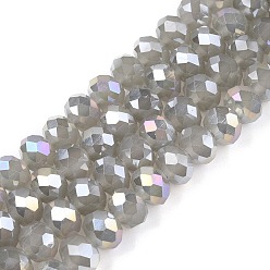 Серый Стеклянные бусины с гальваническим покрытием , имитация нефрита, с покрытием AB цвета, граненые, рондель, серые, 8x6 мм, отверстие : 1 мм, около 60~62 шт / нитка, 39~40 см