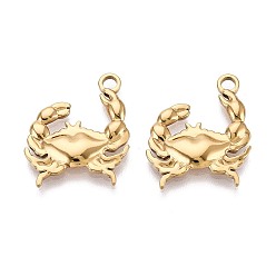 Настоящее золото 18K 304 подвески из нержавеющей стали, крабовое очарование, ионное покрытие (ip), реальный 18 k позолоченный, 21x18x2.5 мм, отверстие : 2.2 мм