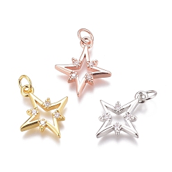 (52) Непрозрачная лаванда Латунные микропаве прозрачные подвески с фианитом, долговечный, звезда, разноцветные, 15x12x2 мм, отверстие : 2 мм