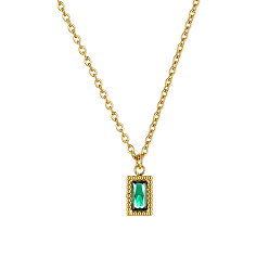 Oro Collares vintage de acero inoxidable con colgante rectangular de esmeralda y diamantes de imitación para mujer, dorado, 304 pulgada (16.54 cm)