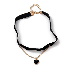 Черный Ожерелья-чокеры из сплава и бархата в форме сердца для женщин, золотые, чёрные, 12.20 дюйм (31 см)